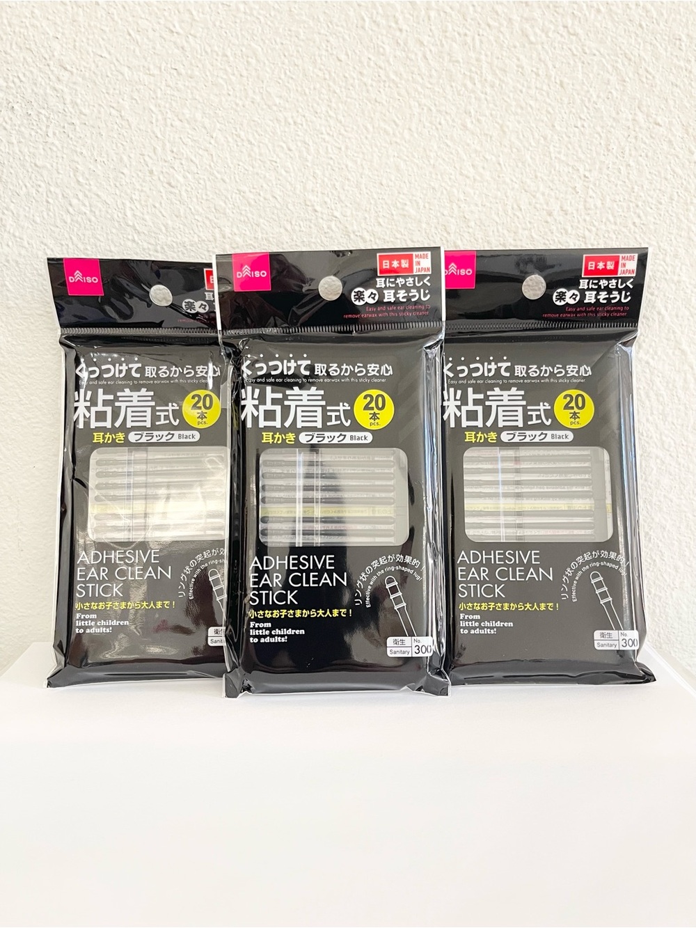 3x DAISO Japan Adhesive Ear Clean Black Stick Pick Buds Swab 20pcs New
